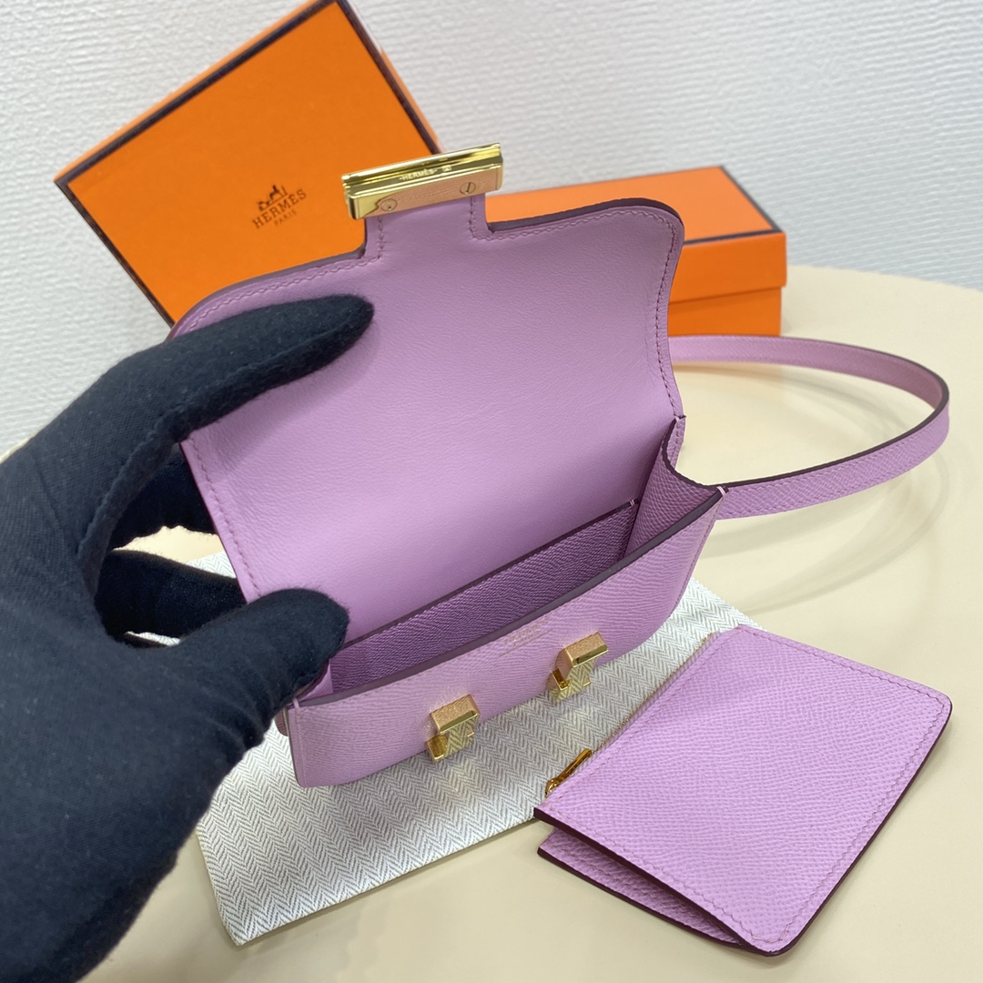 Hermes Constance Slim Wallet Belt Bag In Mauve Sylvestre Epsom Leather